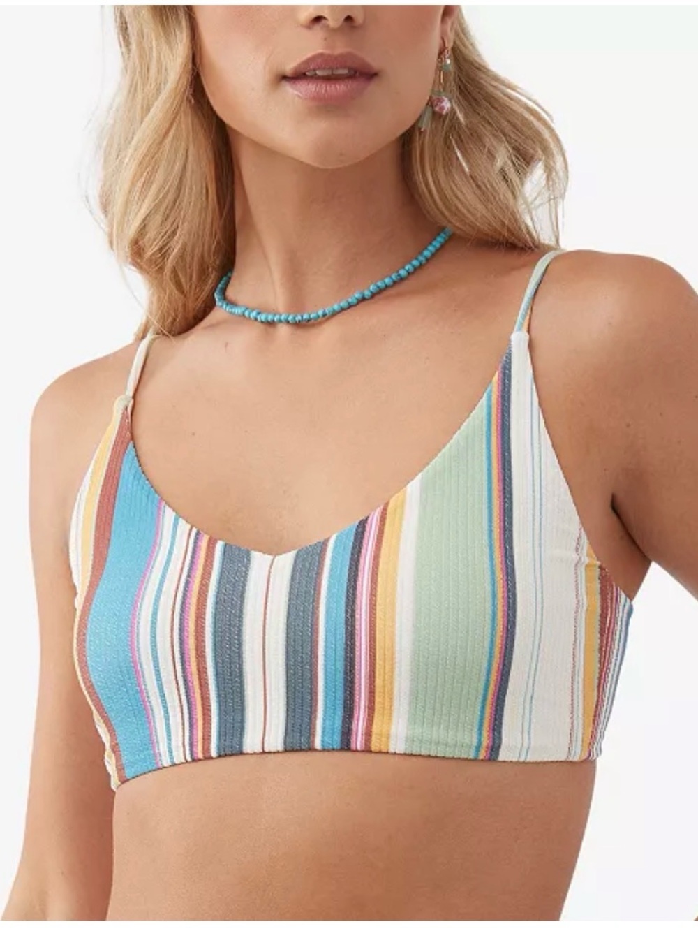 O’Neill Striped Longline Bikini Top Multicolor‎ Ribbed Sz Large Juniors
